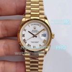 Swiss Replica Rolex Day-Date President Yellow Gold Watch White Dial EWF